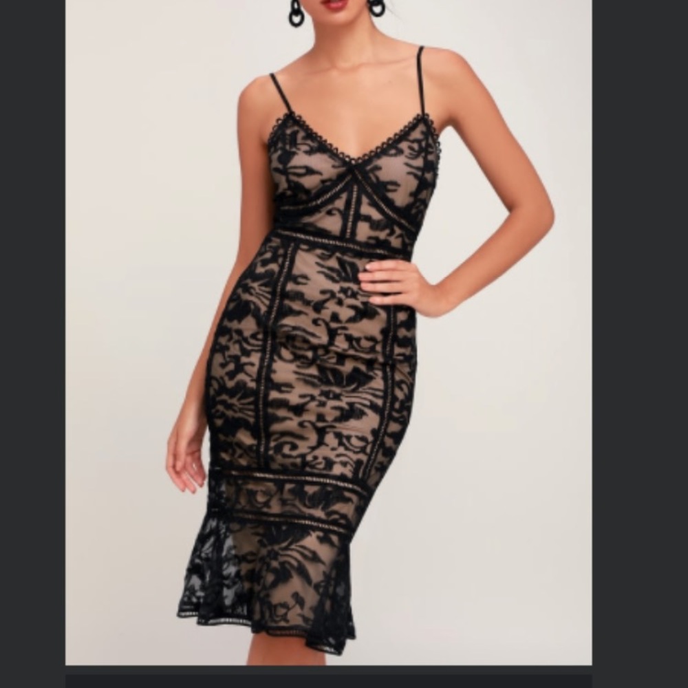 Lulus Black and Nude Trumpet Dress